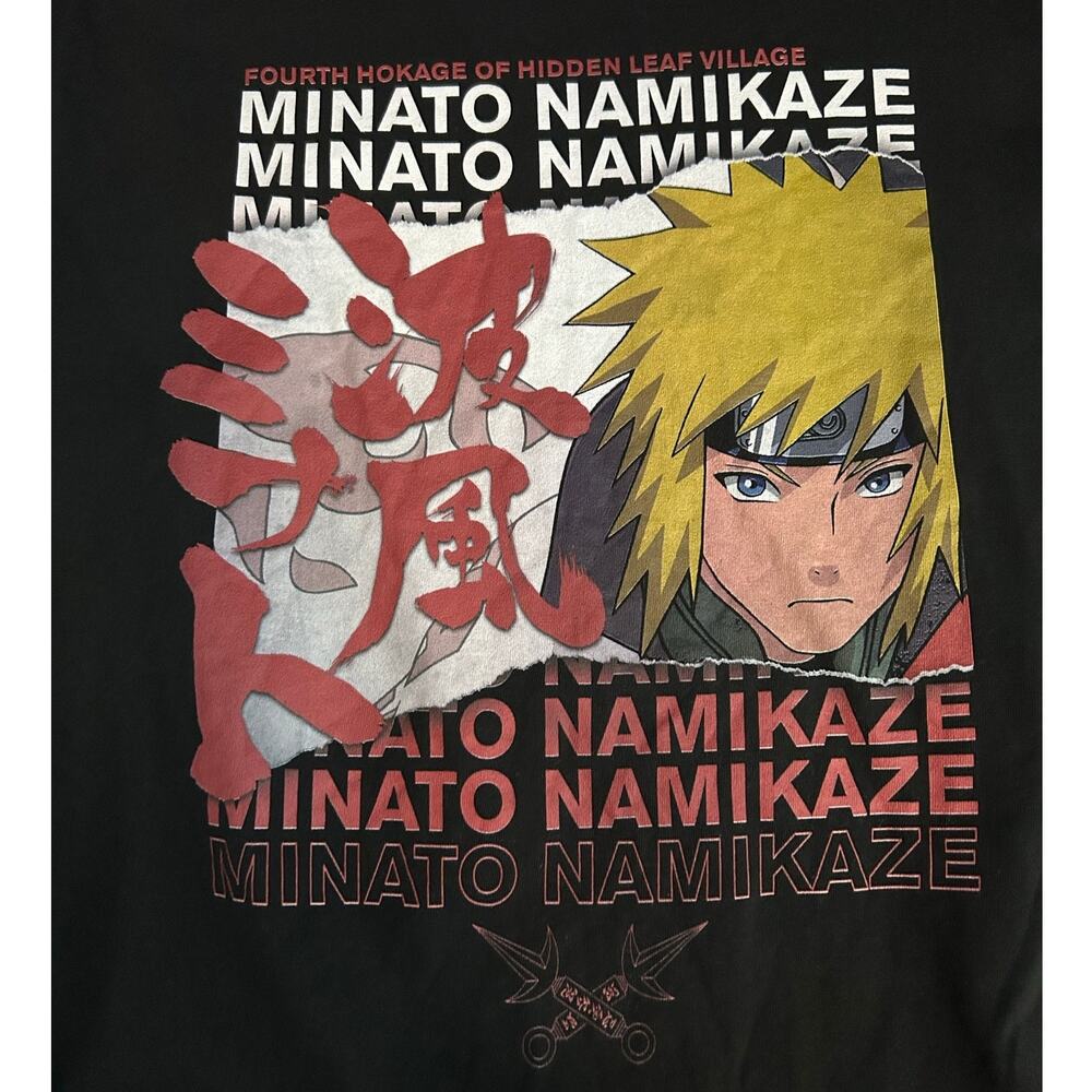 NARUTO Minato Namikaze Fourth Hokage Anime Black Graphic Short Sleeve Tee Size M